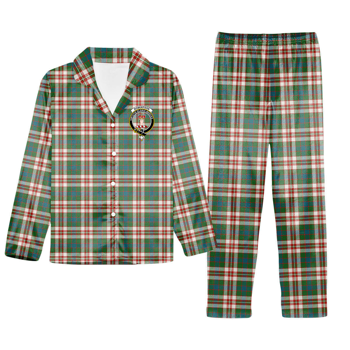 ScotsTee Shop Scottish Robertson Dress Ancient Crest Tartan Pajama Satin Velvet Flannel Pajama Set
