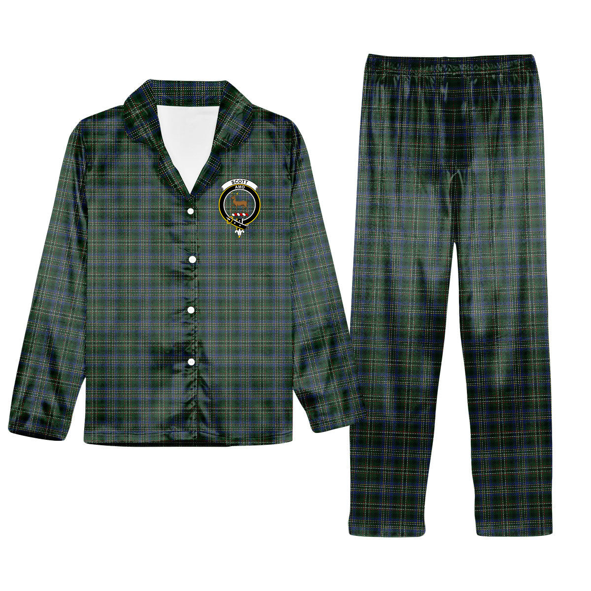 ScotsTee Shop Scottish Scott Hunting special Crest Tartan Pajama Satin Velvet Flannel Pajama Set