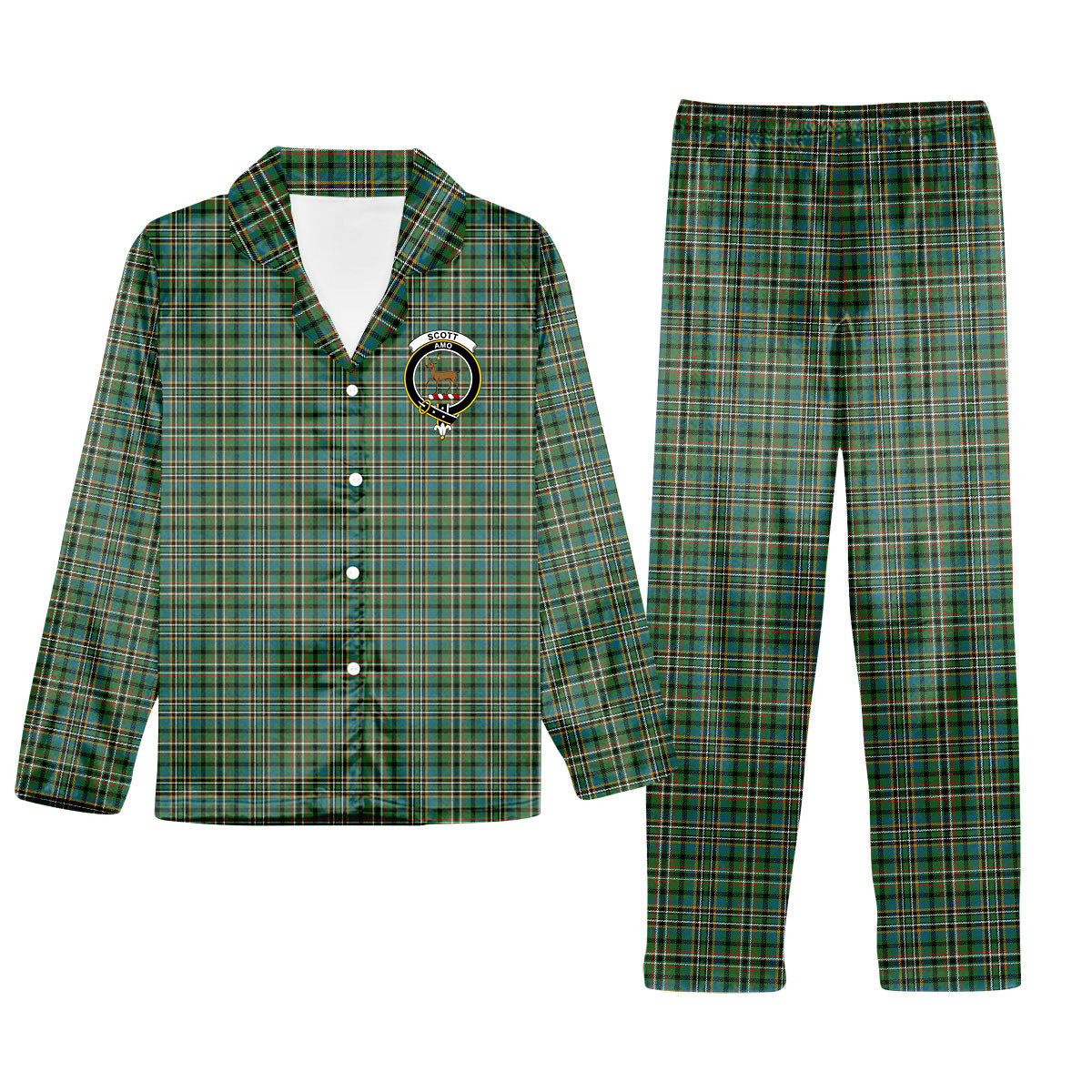 ScotsTee Shop Scottish Scott Green Ancient Crest Tartan Pajama Satin Velvet Flannel Pajama Set