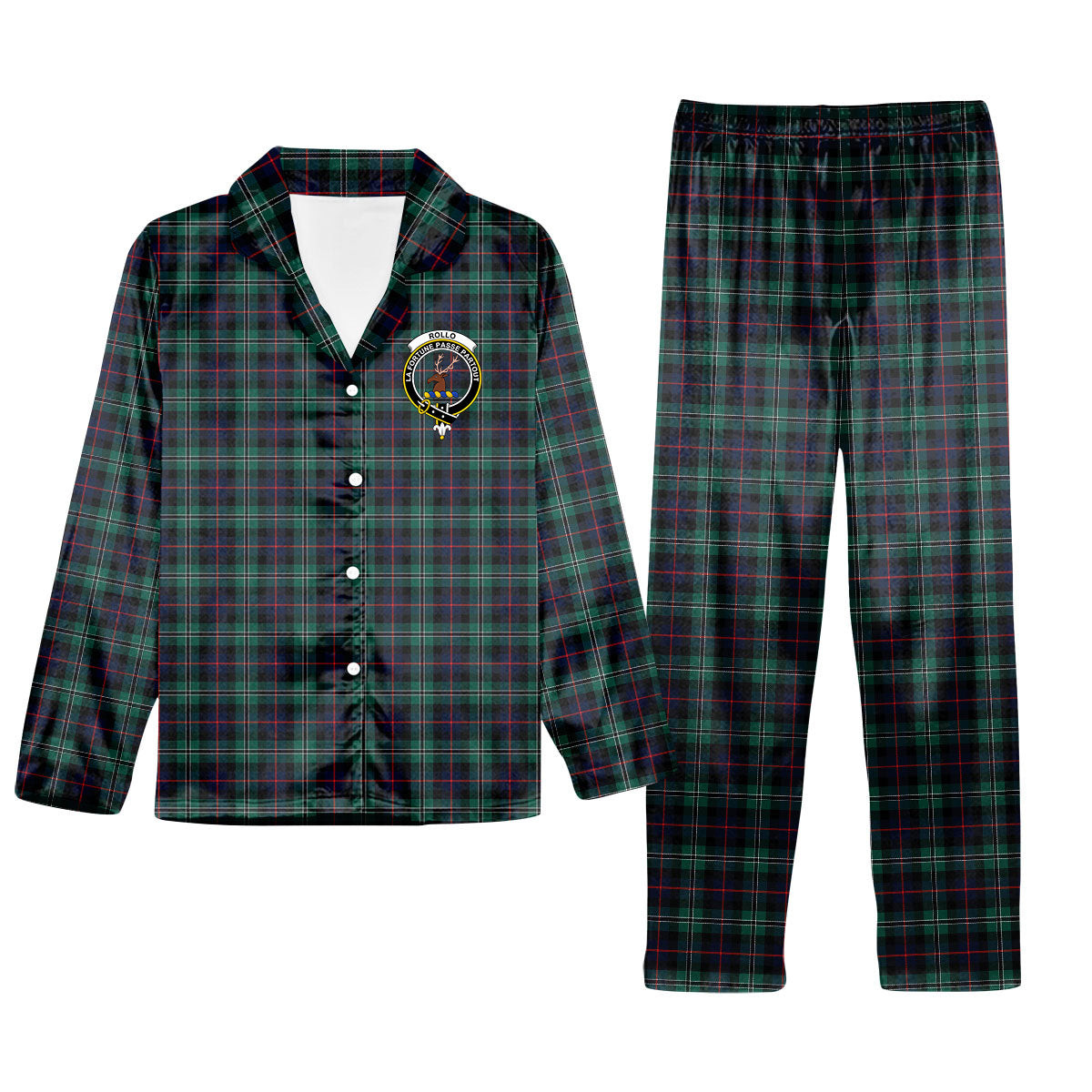 ScotsTee Shop Scottish Rollo Hunting Crest Tartan Pajama Satin Velvet Flannel Pajama Set