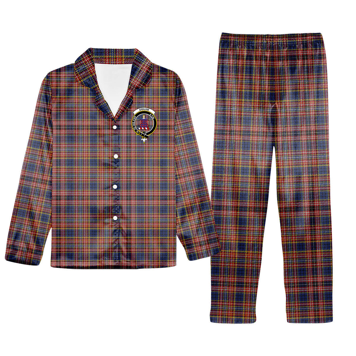ScotsTee Shop Scottish Ogilvie 6 Crest Tartan Pajama Satin Velvet Flannel Pajama Set