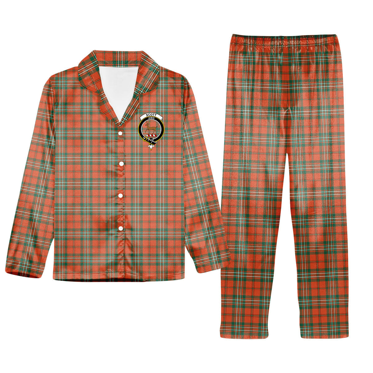 ScotsTee Shop Scottish Scott Ancient Crest Tartan Pajama Satin Velvet Flannel Pajama Set