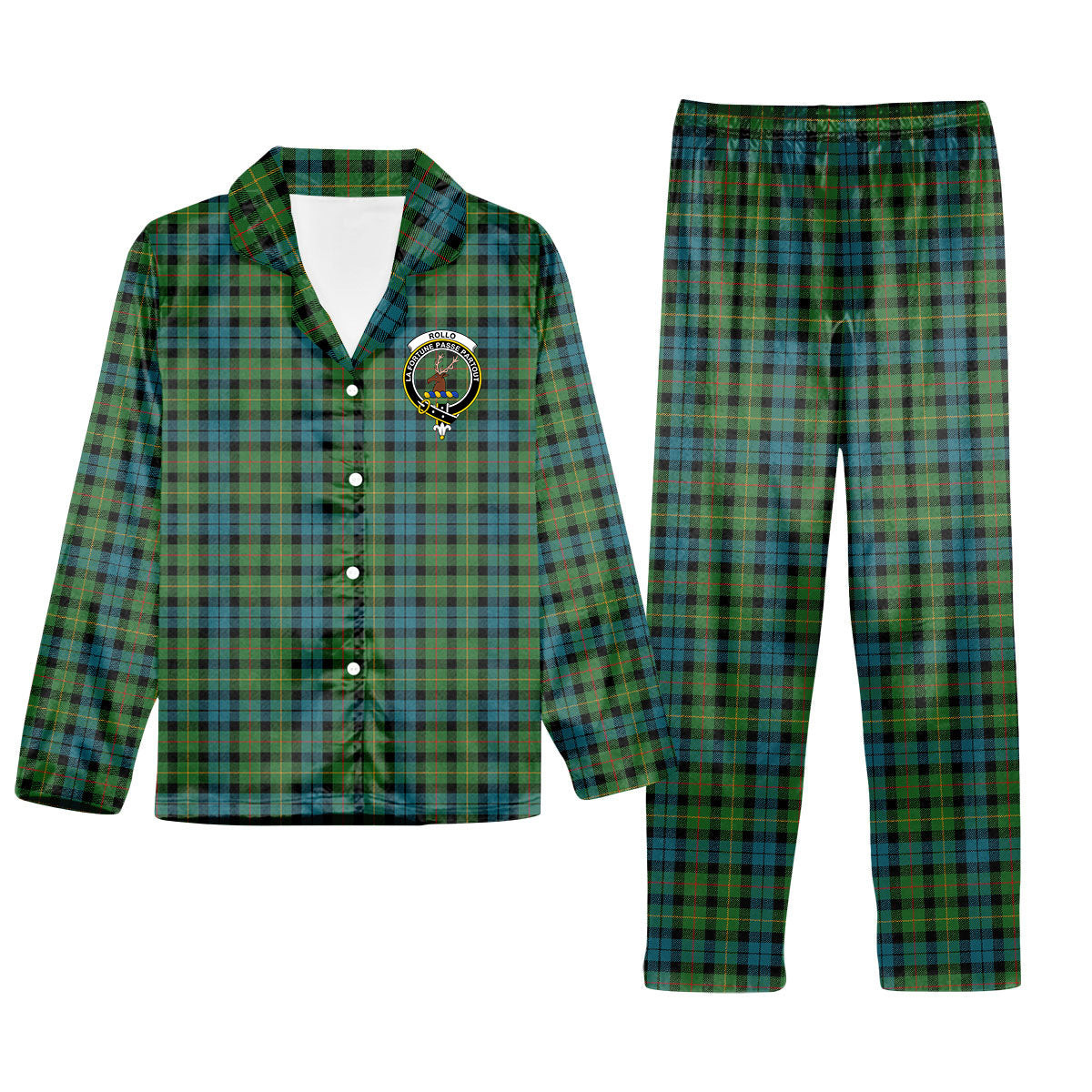 ScotsTee Shop Scottish Rollo Ancient Crest Tartan Pajama Satin Velvet Flannel Pajama Set