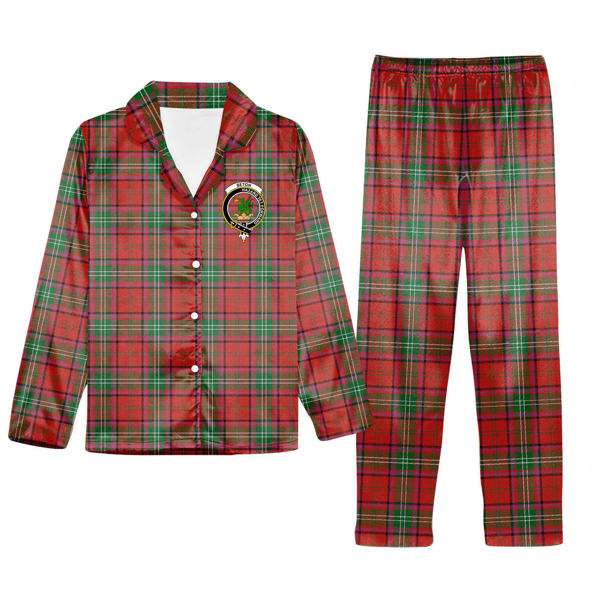 ScotsTee Shop Scottish Seton Ancient Crest Tartan Pajama Satin Velvet Flannel Pajama Set
