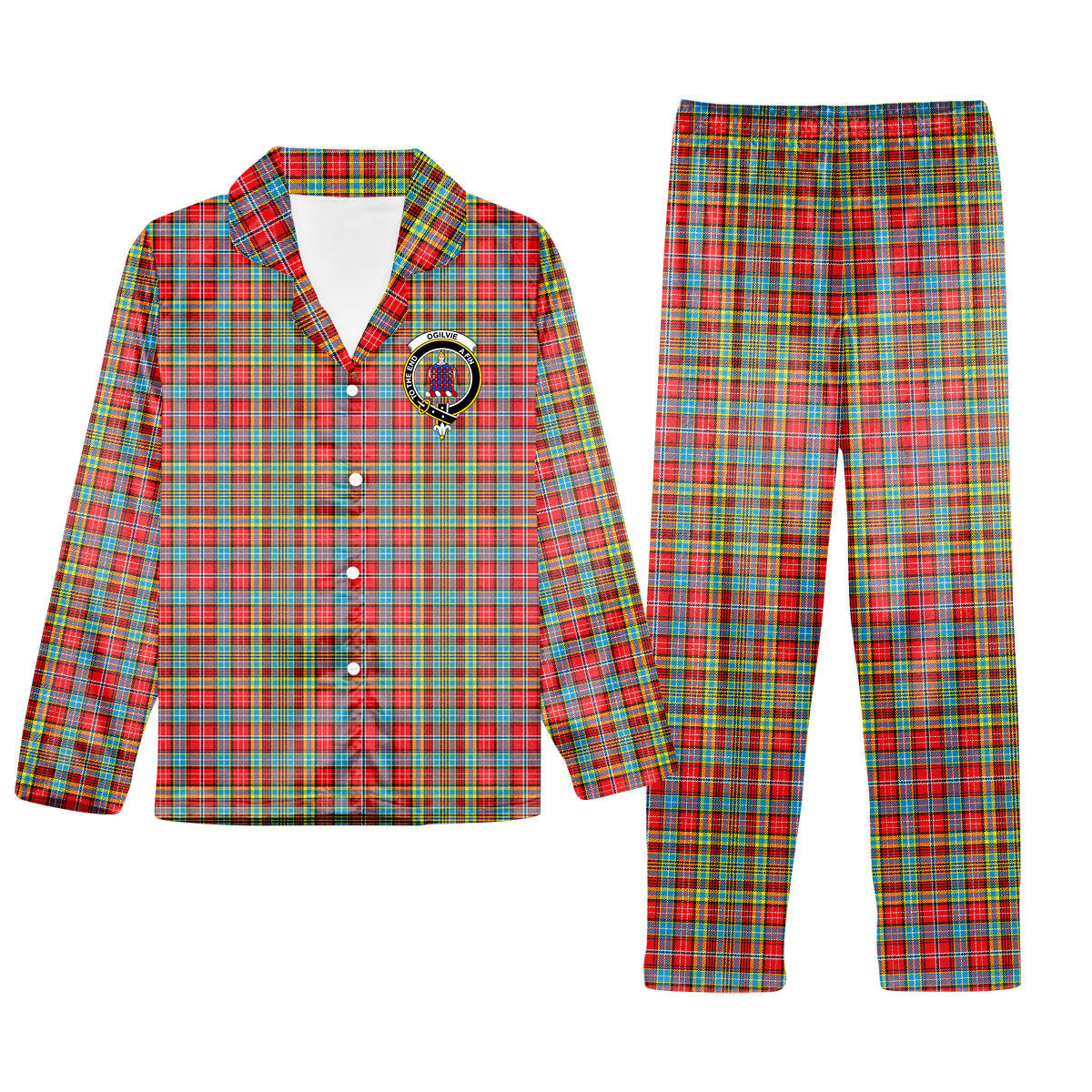 ScotsTee Shop Scottish Ogilvie Crest Tartan Pajama Satin Velvet Flannel Pajama Set