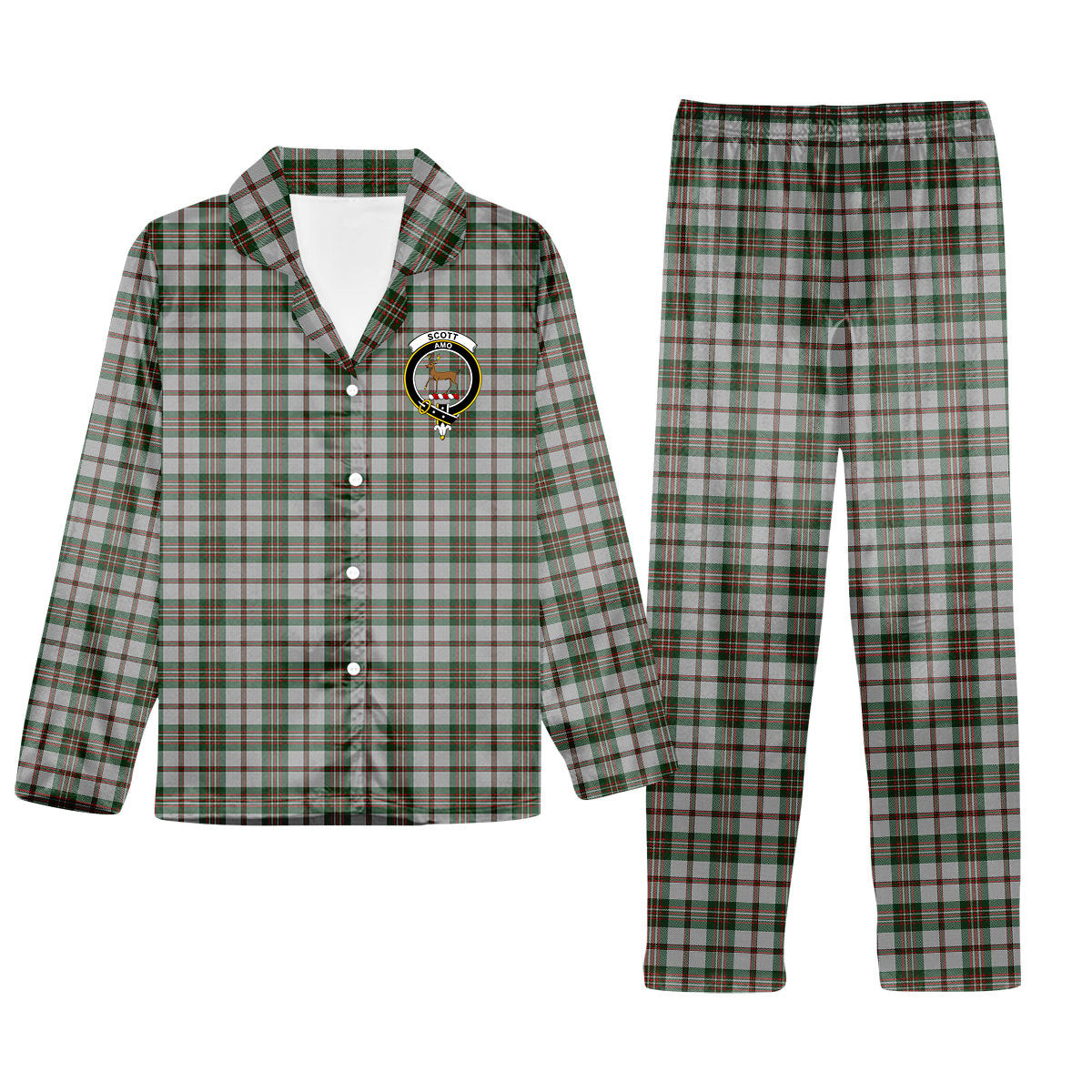 ScotsTee Shop Scottish Scott Dress 2 Crest Tartan Pajama Satin Velvet Flannel Pajama Set