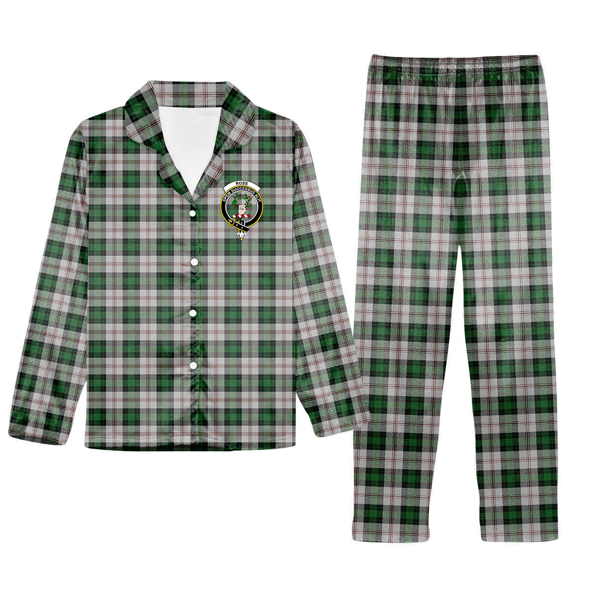 ScotsTee Shop Scottish Ross Arisaid Crest Tartan Pajama Satin Velvet Flannel Pajama Set