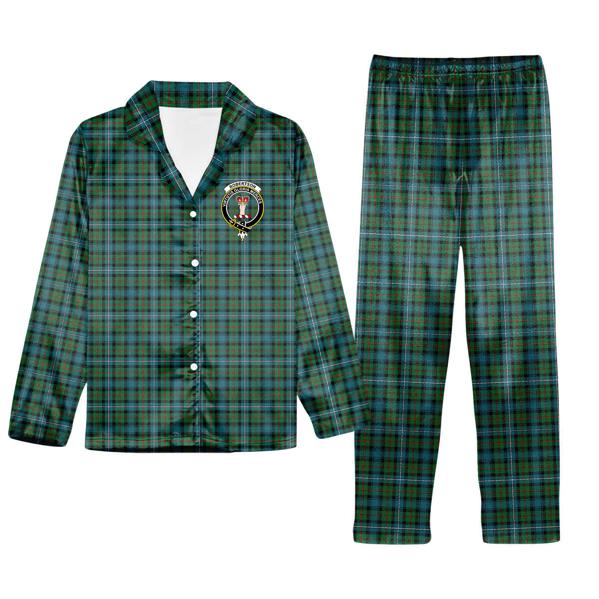 ScotsTee Shop Scottish Robertson Hunting Ancient Clan Crest Tartan Pajama Satin Velvet Flannel Pajama Set