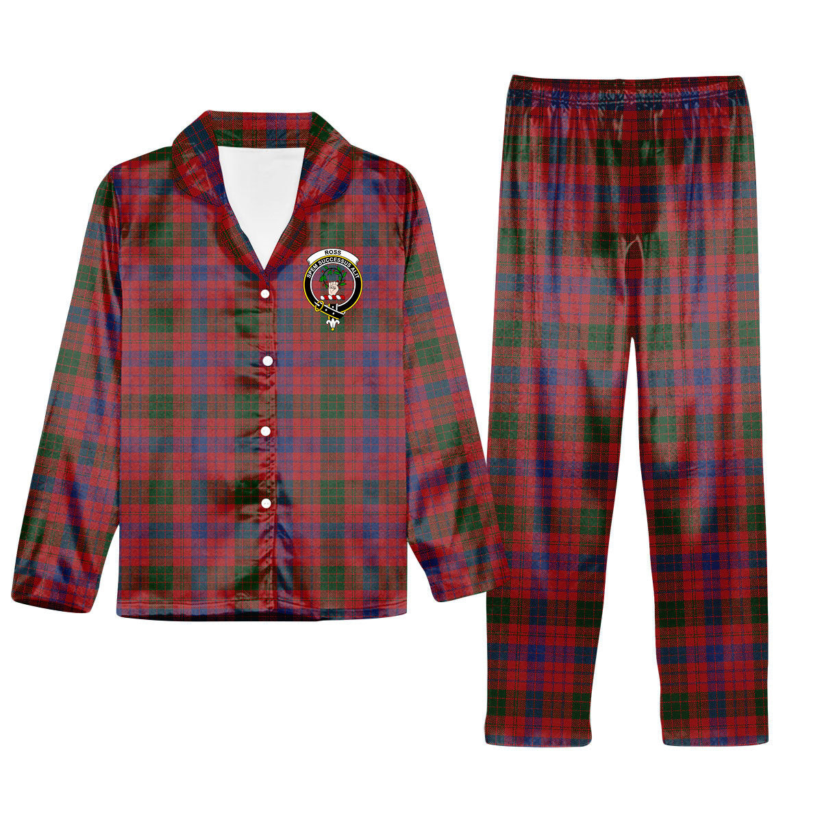ScotsTee Shop Scottish Ross 4 Crest Tartan Pajama Satin Velvet Flannel Pajama Set