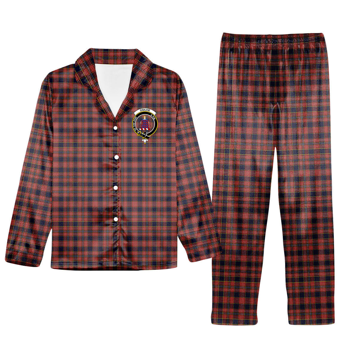 ScotsTee Shop Scottish Ogilvie (Ogilvy) Crest Tartan Pajama Satin Velvet Flannel Pajama Set