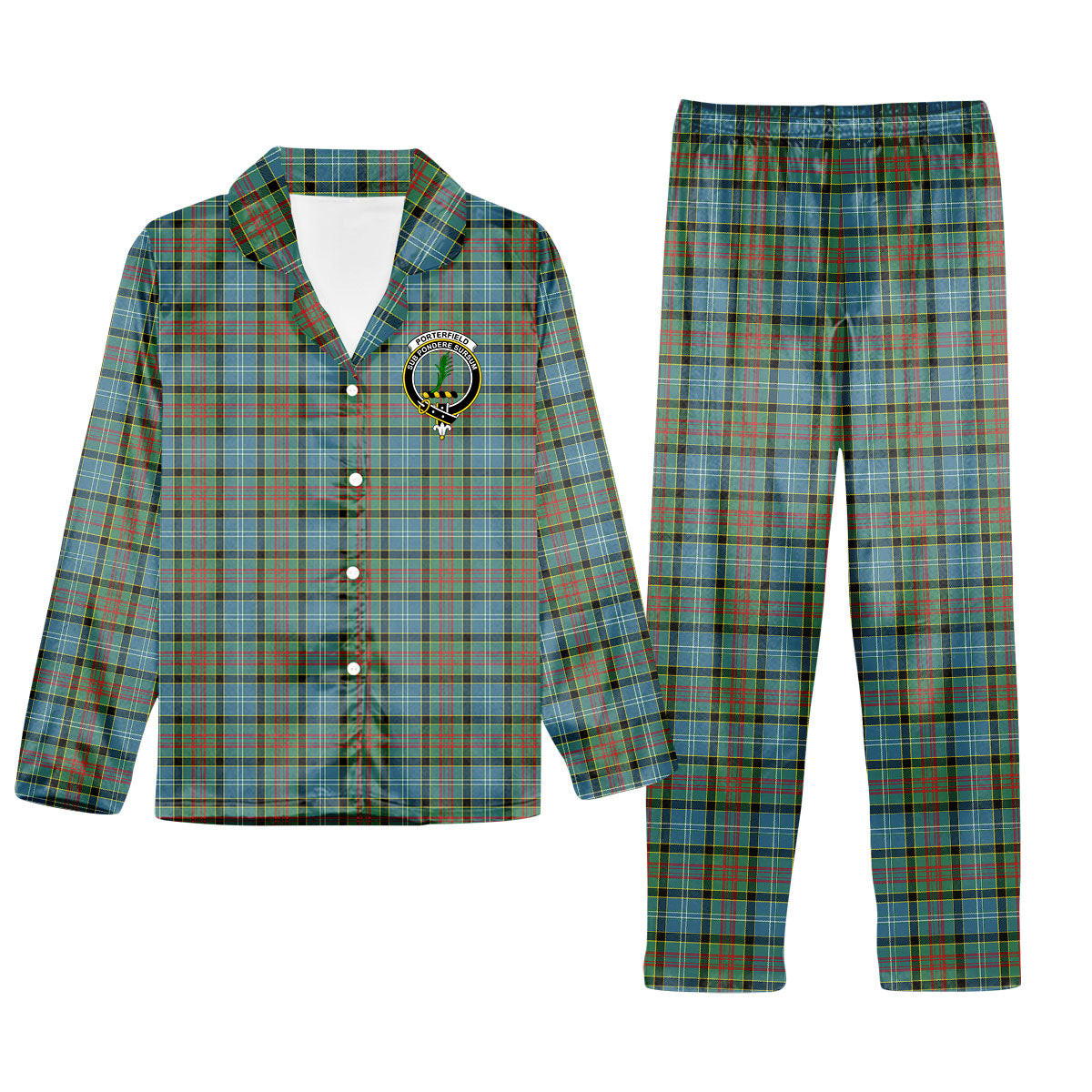 ScotsTee Shop Scottish Porterfield Crest Tartan Pajama Satin Velvet Flannel Pajama Set