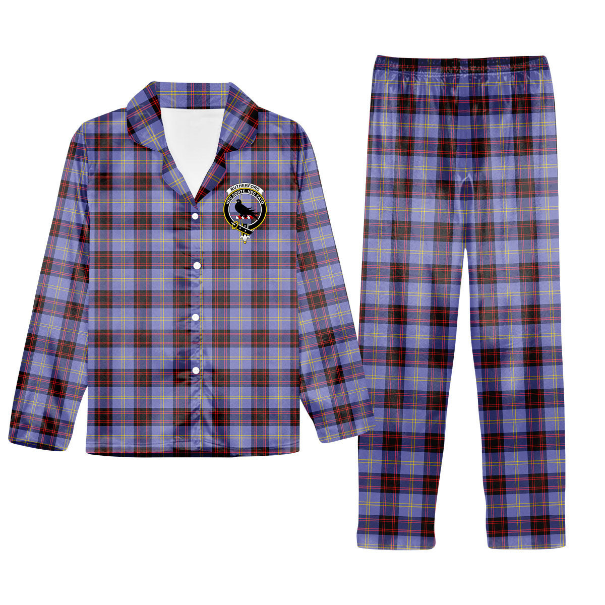 ScotsTee Shop Scottish Rutherford SC Crest Tartan Pajama Satin Velvet Flannel Pajama Set