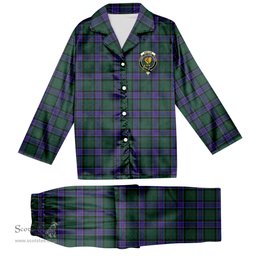 ScotsTee Shop Scottish Sinclair Hunting Modern Crest Tartan Pajama Satin Velvet Flannel Pajama Set
