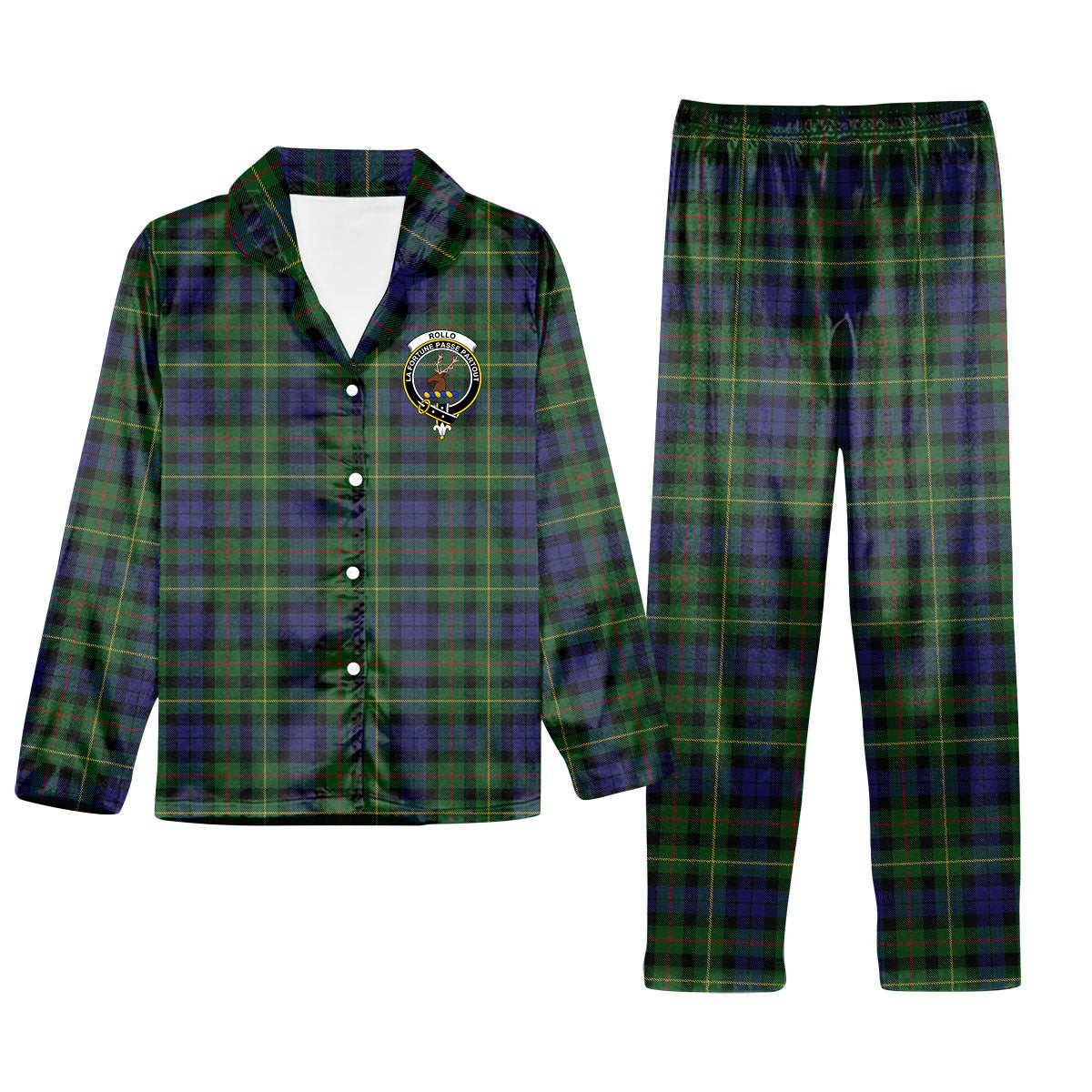 ScotsTee Shop Scottish Rollo Crest Tartan Pajama Satin Velvet Flannel Pajama Set