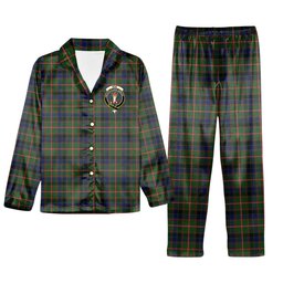 ScotsTee Shop Scottish Reid Green Crest Tartan Pajama Satin Velvet Flannel Pajama Set