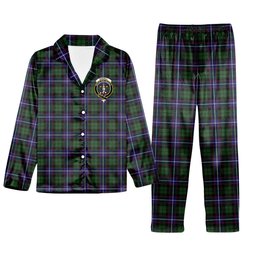 ScotsTee Shop Scottish Russell Modern Crest Tartan Pajama Satin Velvet Flannel Pajama Set