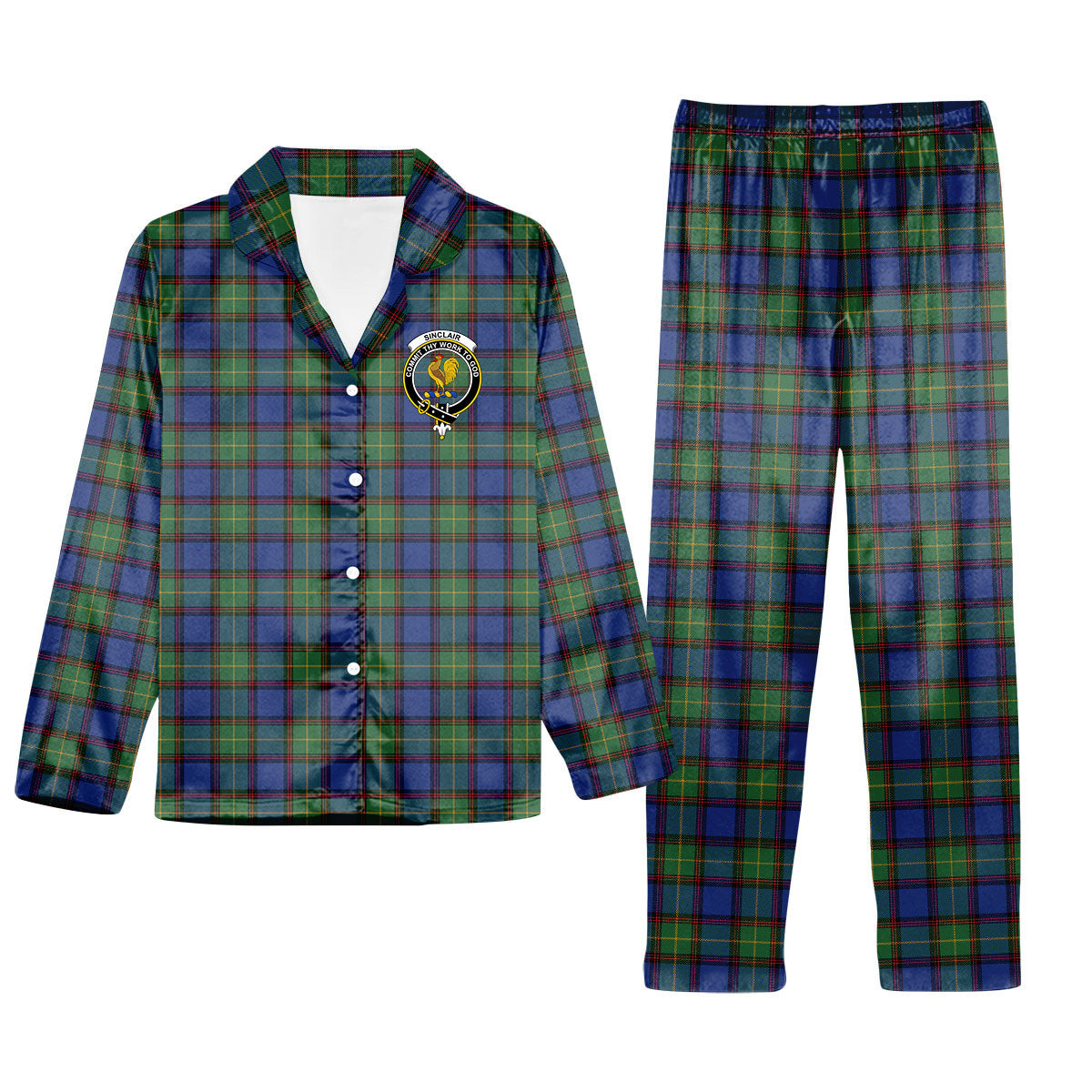 ScotsTee Shop Scottish Sinclair-Brown Modern Crest Tartan Pajama Satin Velvet Flannel Pajama Set