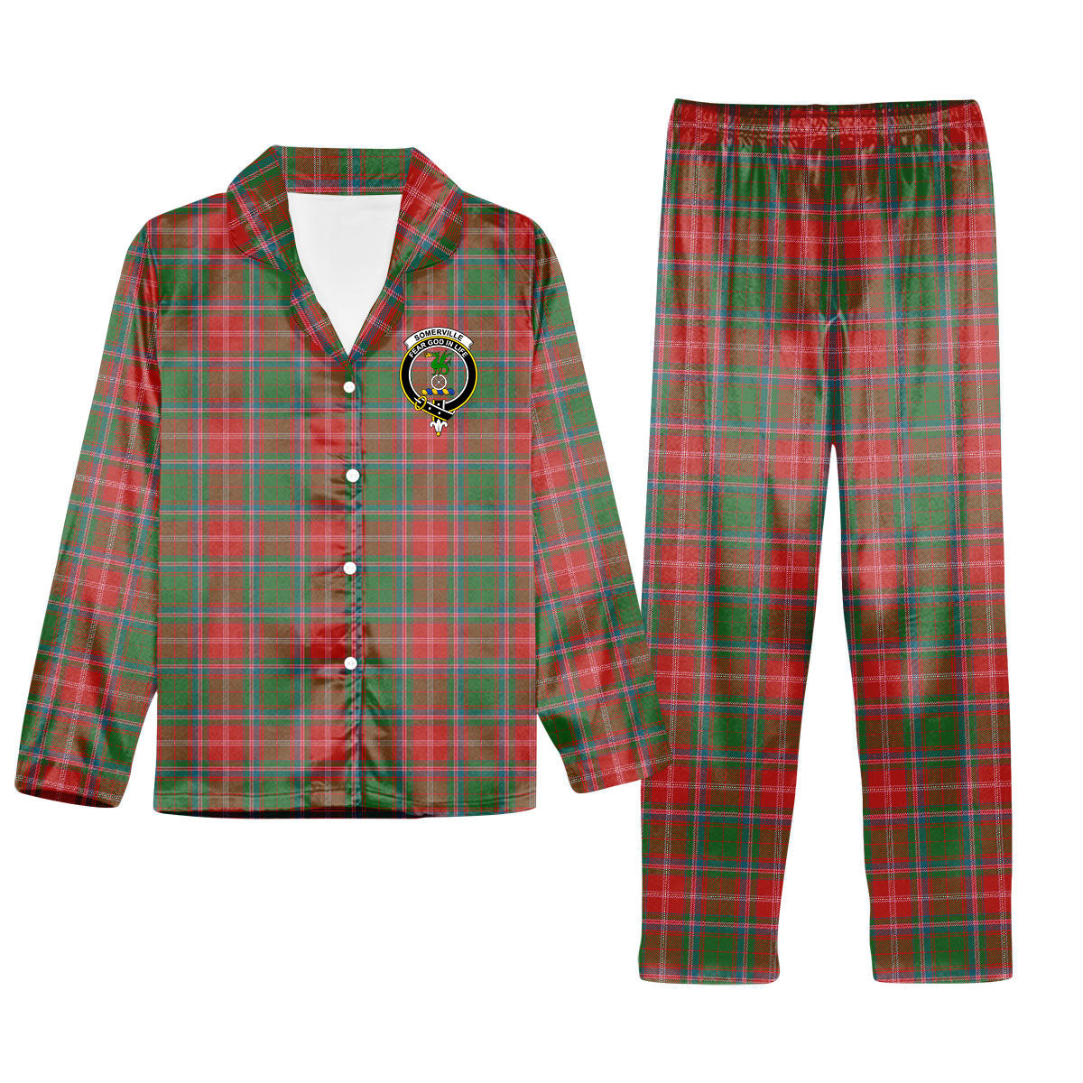 ScotsTee Shop Scottish Somerville Ancient Crest Tartan Pajama Satin Velvet Flannel Pajama Set
