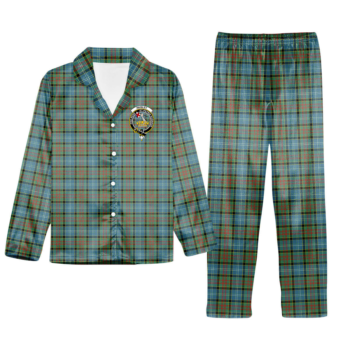 ScotsTee Shop Scottish Paisley District Crest Tartan Pajama Satin Velvet Flannel Pajama Set