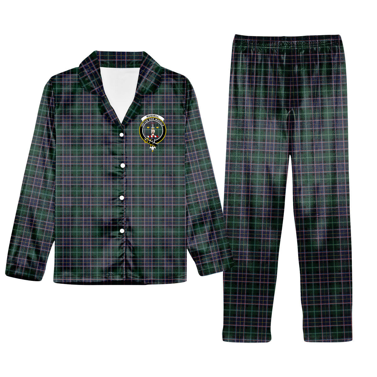 ScotsTee Shop Scottish Russell D Australia Crest Tartan Pajama Satin Velvet Flannel Pajama Set