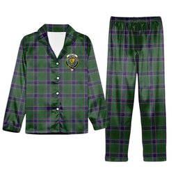 ScotsTee Shop Scottish Sinclair Green Crest Tartan Pajama Satin Velvet Flannel Pajama Set