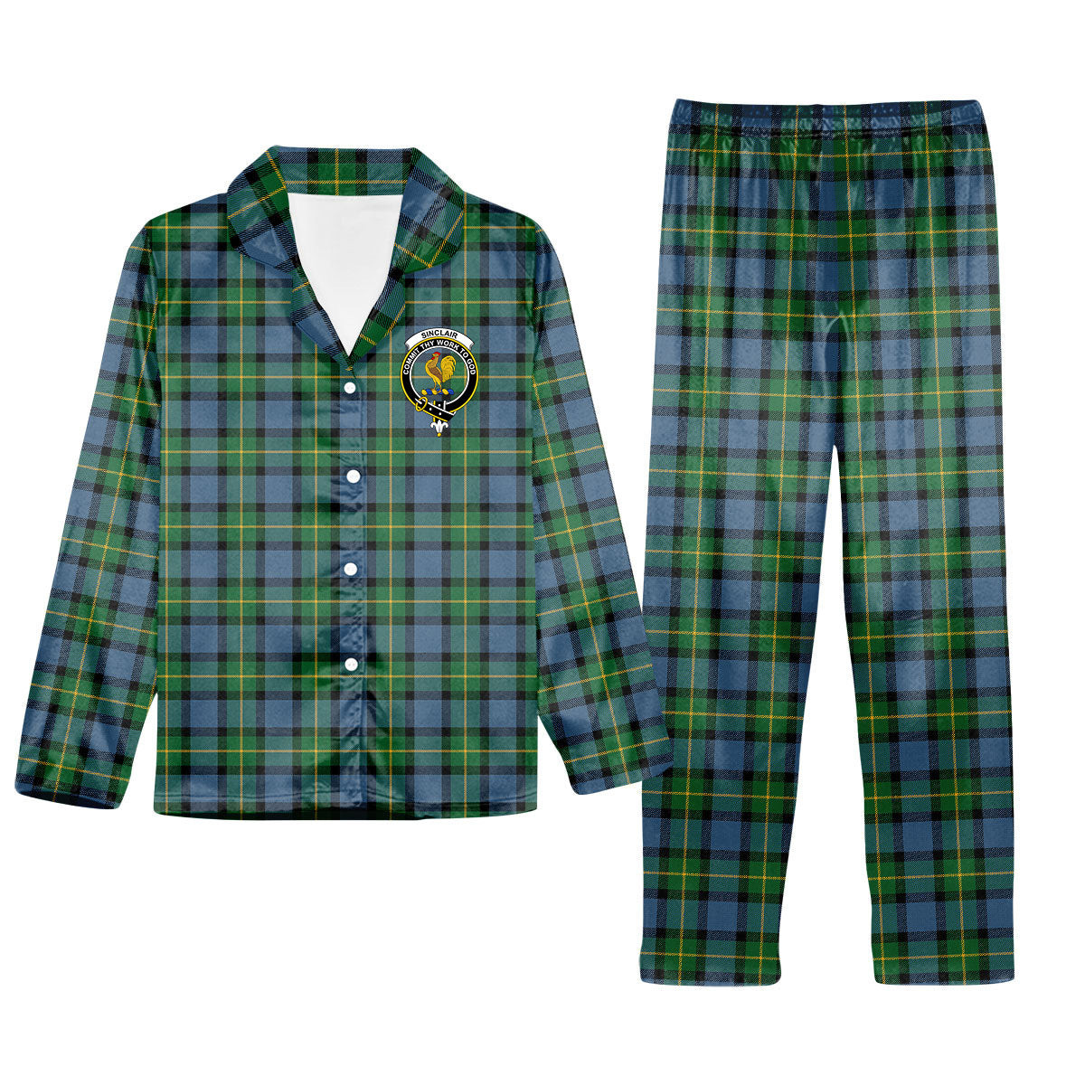 ScotsTee Shop Scottish Sinclair of Ulster Ancient Crest Tartan Pajama Satin Velvet Flannel Pajama Set
