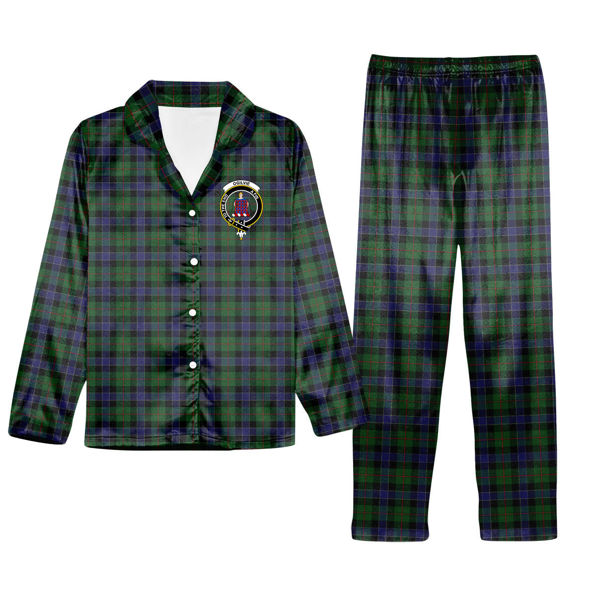 ScotsTee Shop Scottish Ogilvie of Inverarity VS 2 Crest Tartan Pajama Satin Velvet Flannel Pajama Set