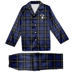 ScotsTee Shop Scottish Ramsay Blue Modern Crest Tartan Pajama Satin Velvet Flannel Pajama Set
