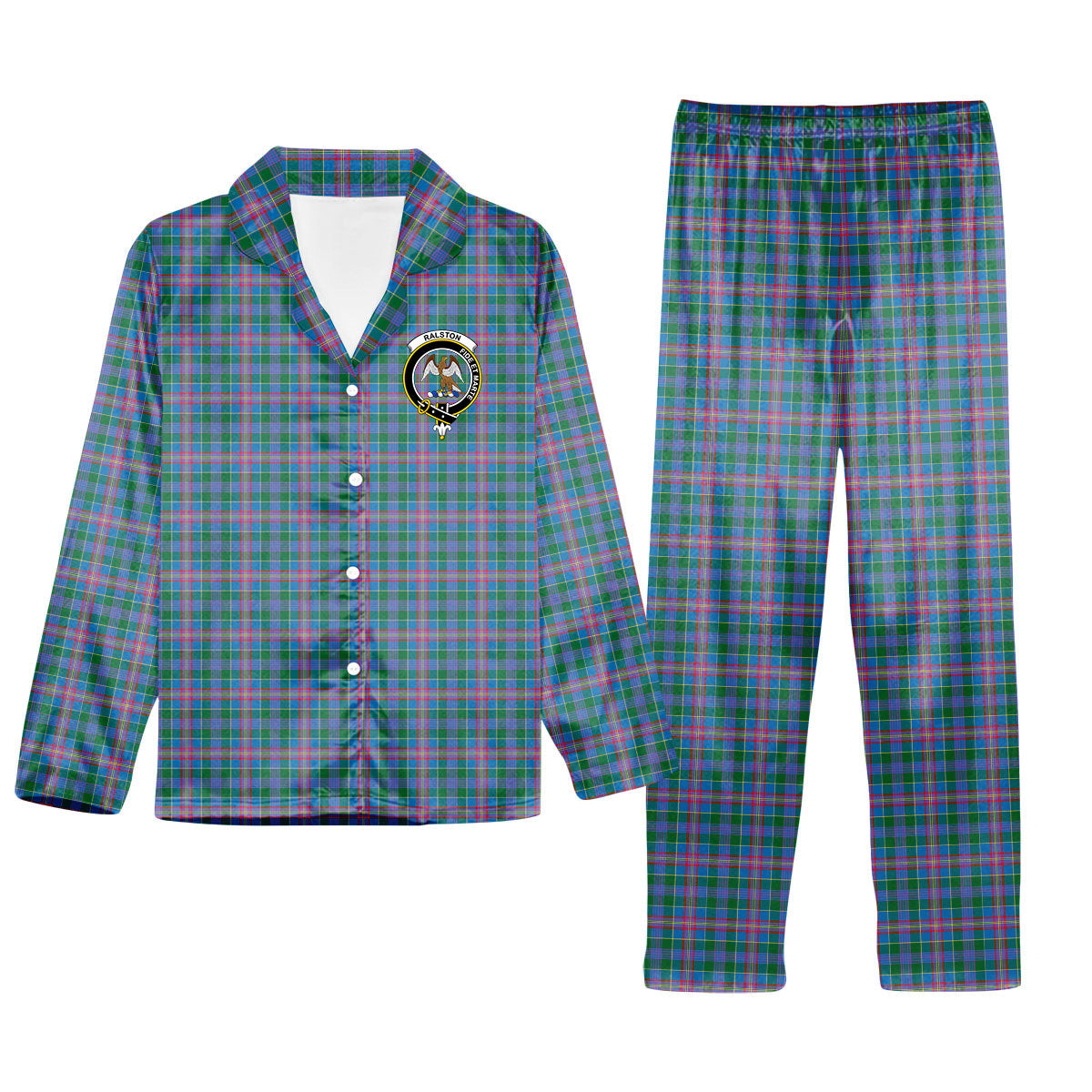 ScotsTee Shop Scottish Ralston Crest Tartan Pajama Satin Velvet Flannel Pajama Set