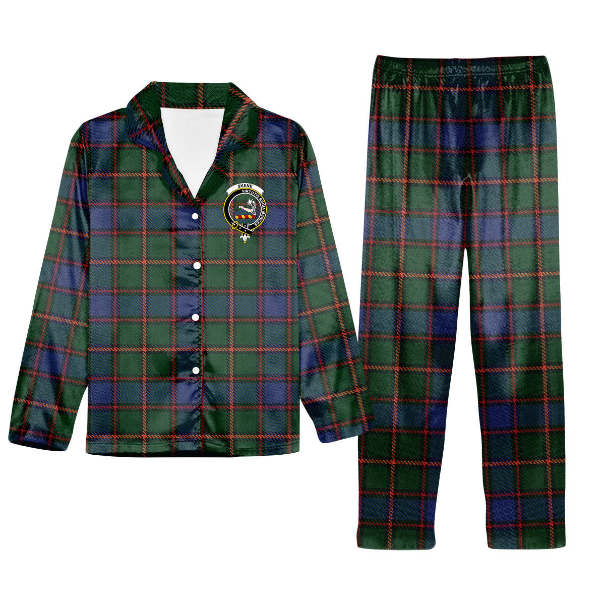 ScotsTee Shop Scottish Skene Crest Tartan Pajama Satin Velvet Flannel Pajama Set