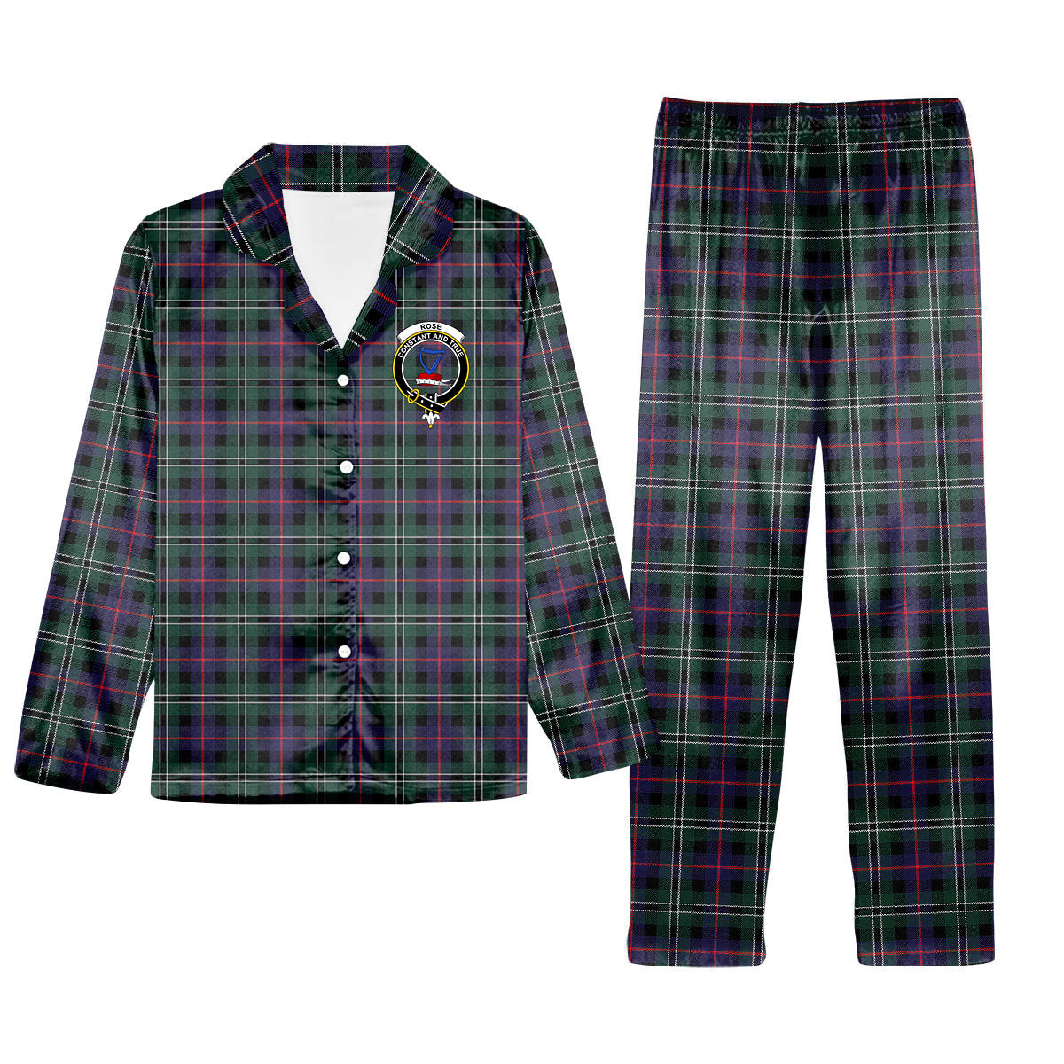 ScotsTee Shop Scottish Rose Hunting Modern Crest Tartan Pajama Satin Velvet Flannel Pajama Set