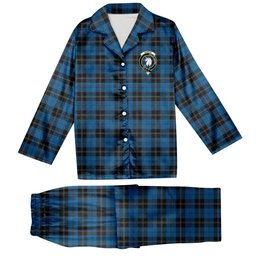 ScotsTee Shop Scottish Ramsay Blue Hunting Crest Tartan Pajama Satin Velvet Flannel Pajama Set