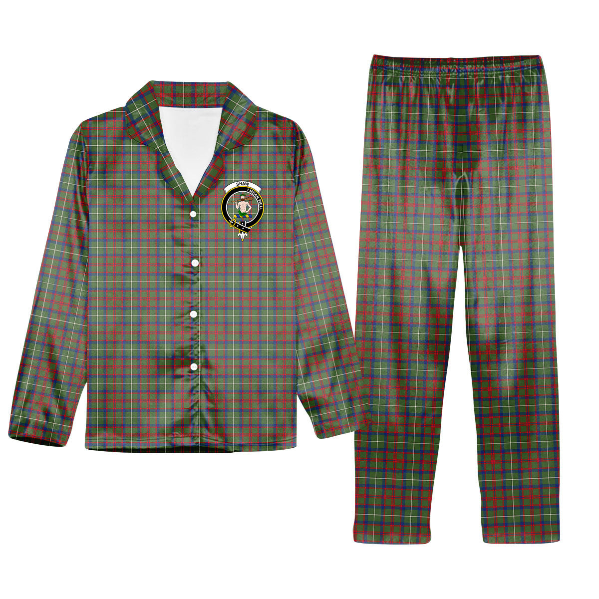 ScotsTee Shop Scottish Shaw Green Modern Crest Tartan Pajama Satin Velvet Flannel Pajama Set
