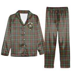 ScotsTee Shop Scottish Shaw Green Modern Crest Tartan Pajama Satin Velvet Flannel Pajama Set