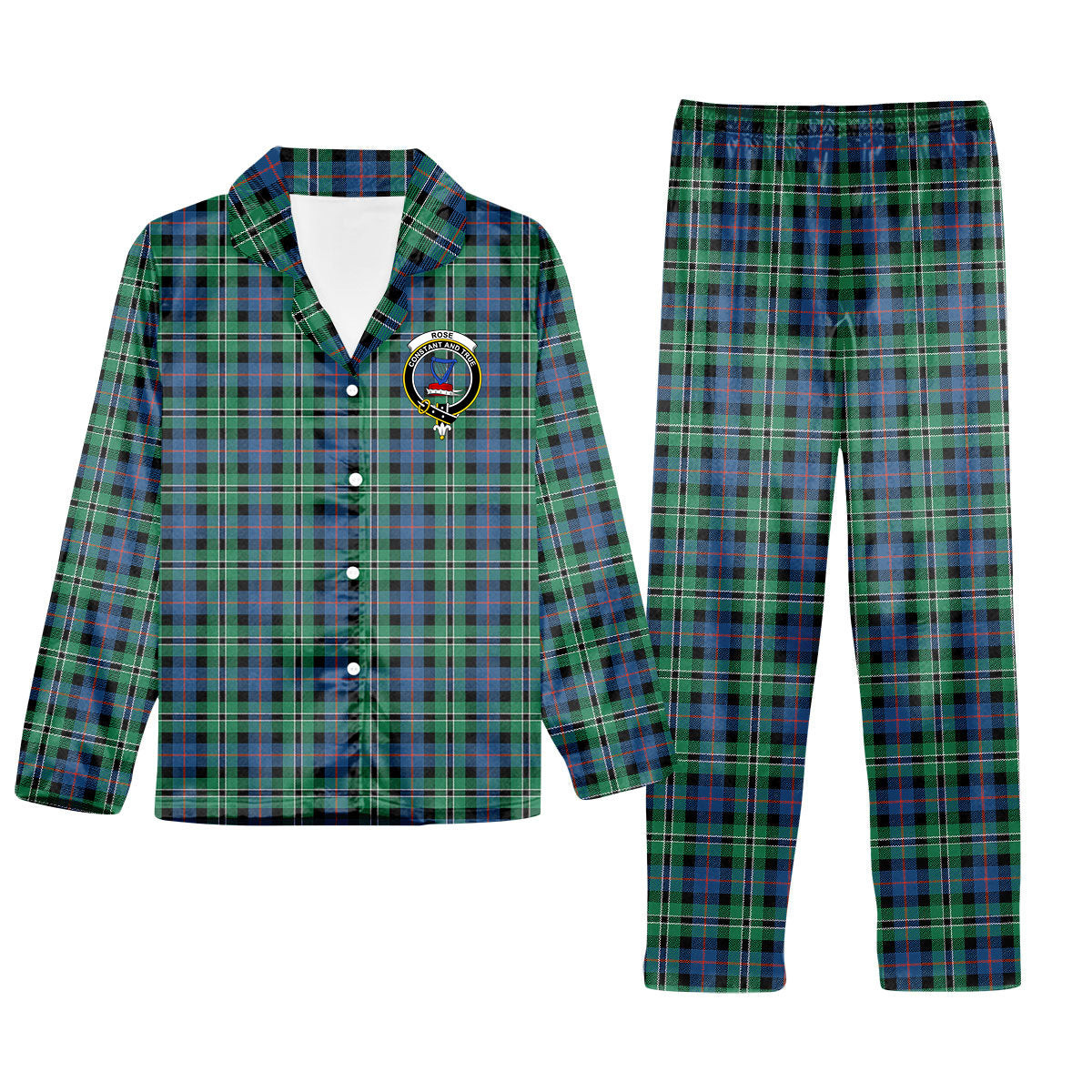 ScotsTee Shop Scottish Rose Hunting Ancient Crest Tartan Pajama Satin Velvet Flannel Pajama Set