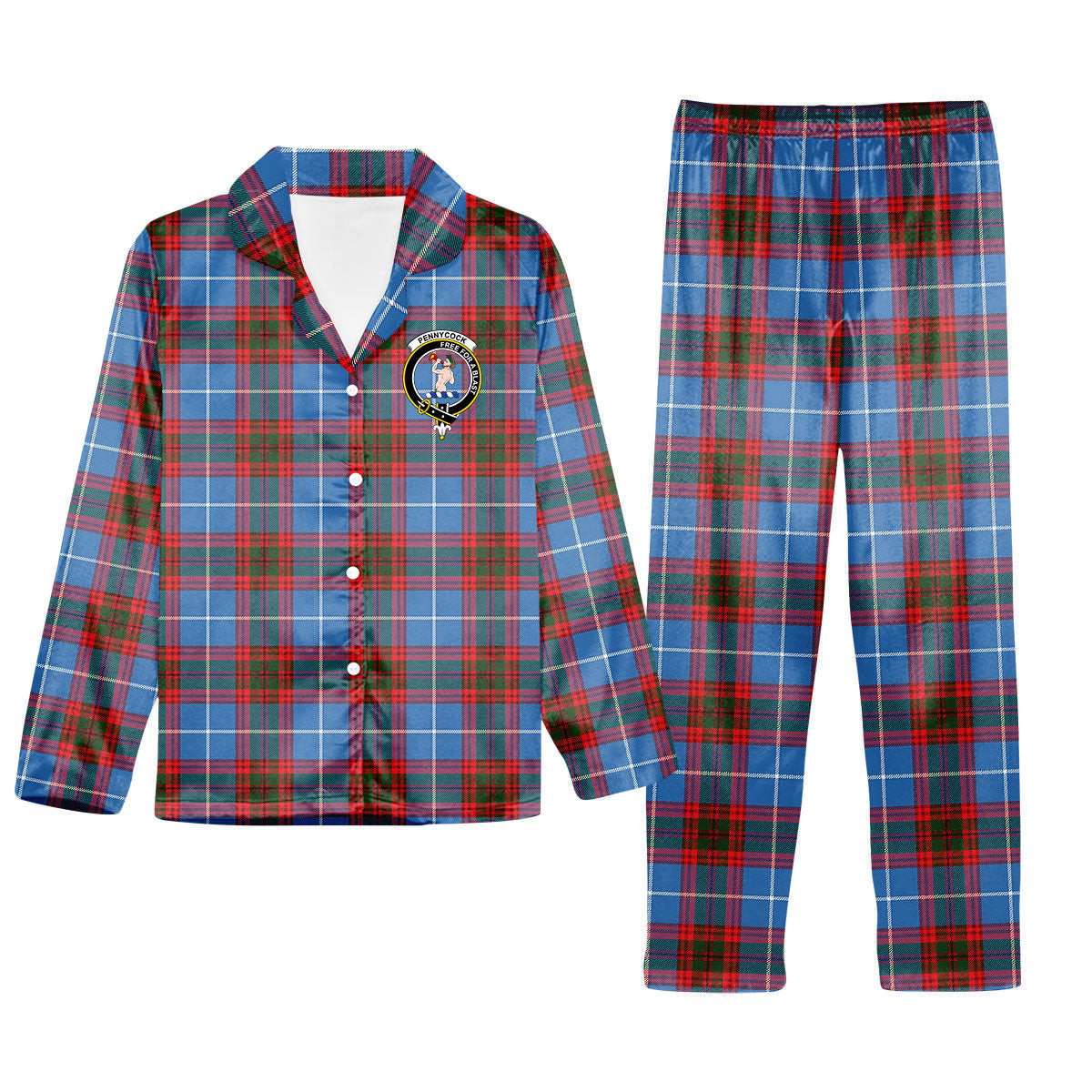 ScotsTee Shop Scottish Pennycook Crest Tartan Pajama Satin Velvet Flannel Pajama Set