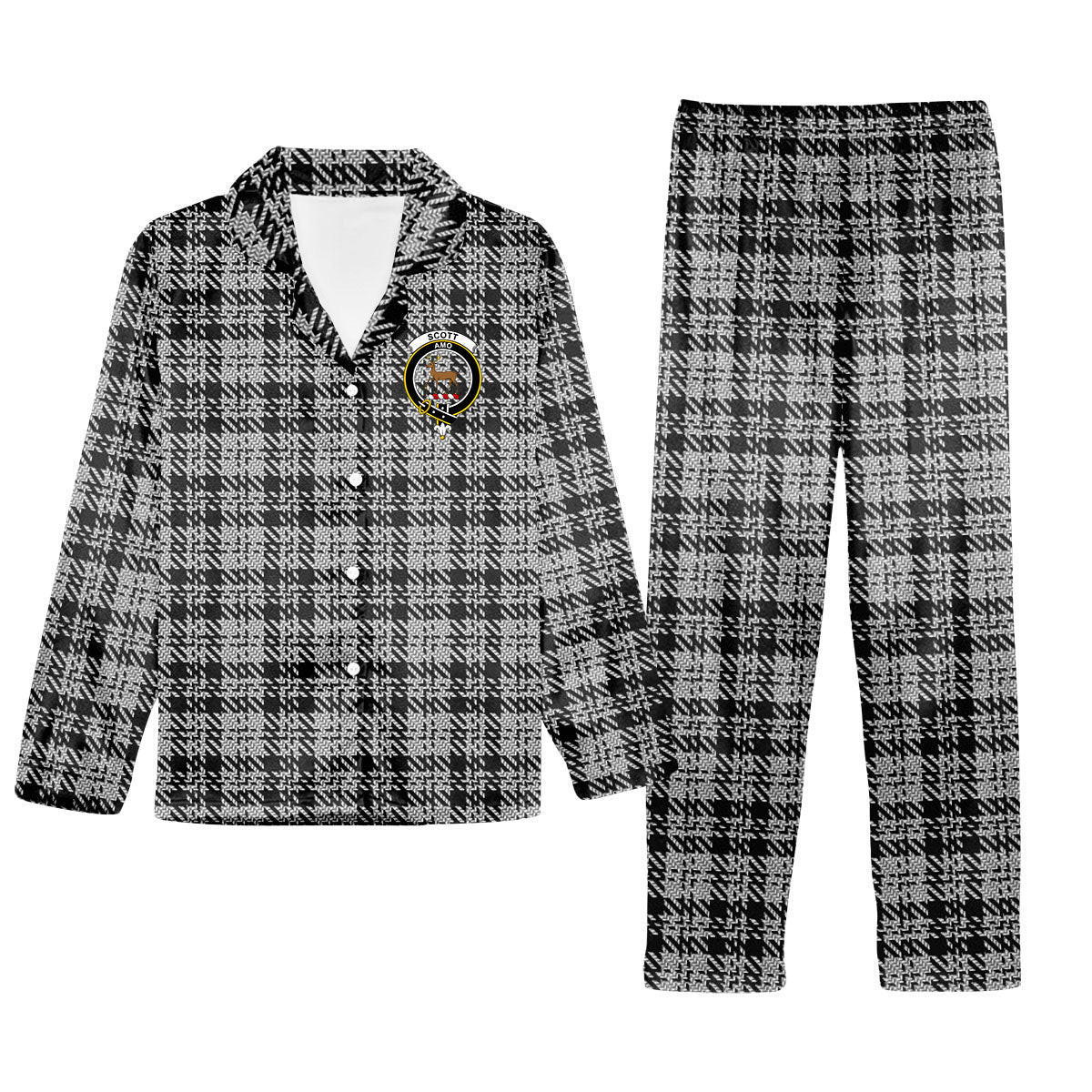 ScotsTee Shop Scottish Scott Abbreviated Crest Tartan Pajama Satin Velvet Flannel Pajama Set
