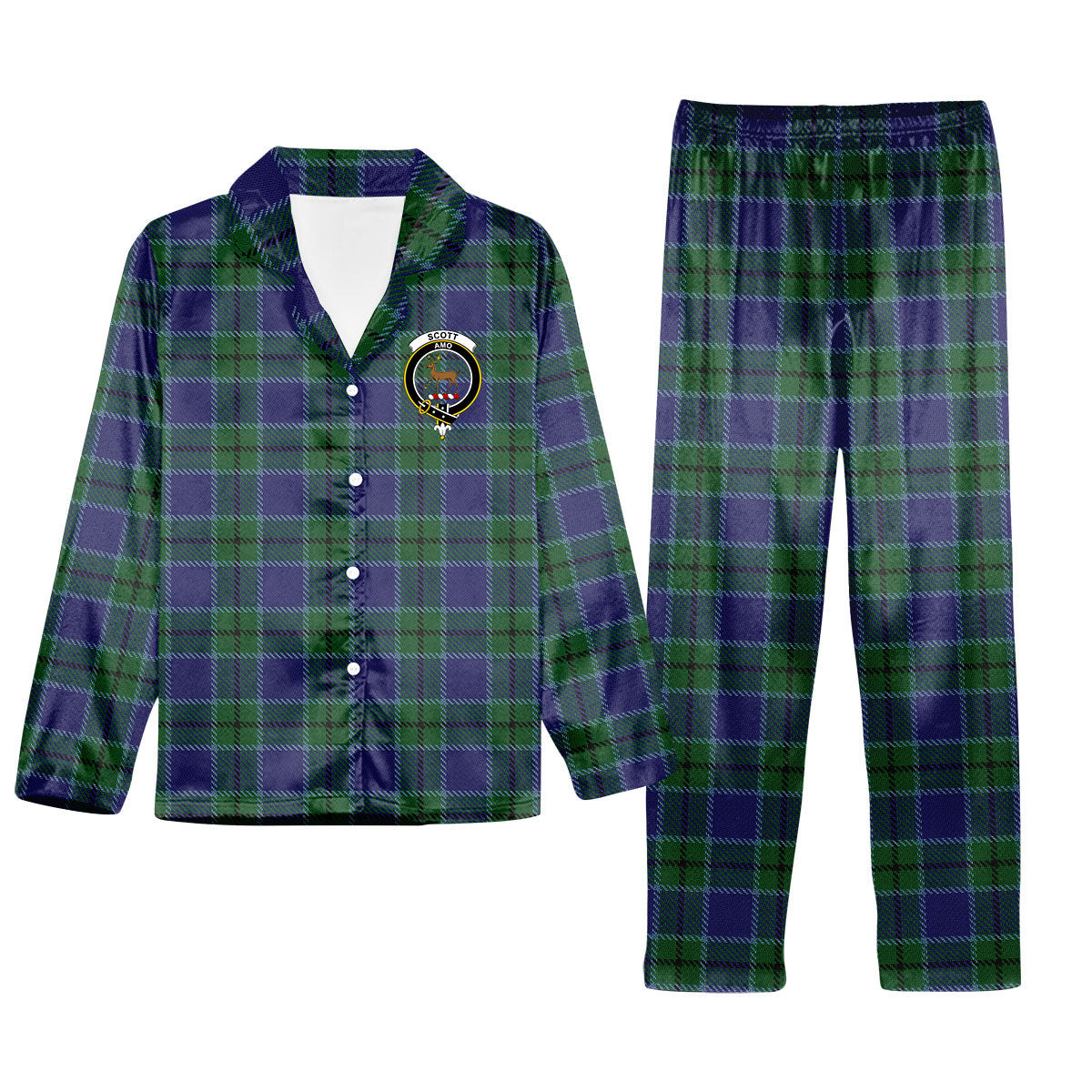ScotsTee Shop Scottish Scott Green Sir Walter Crest Tartan Pajama Satin Velvet Flannel Pajama Set
