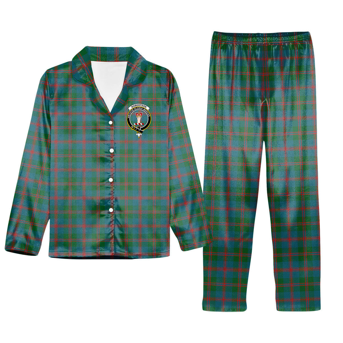 ScotsTee Shop Scottish Robertson of Struan Ancient Crest Tartan Pajama Satin Velvet Flannel Pajama Set