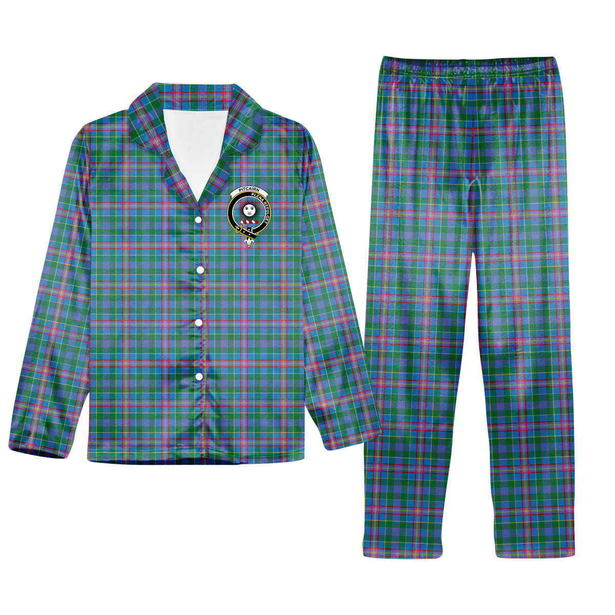 ScotsTee Shop Scottish Pitcairn Hunting Crest Tartan Pajama Satin Velvet Flannel Pajama Set