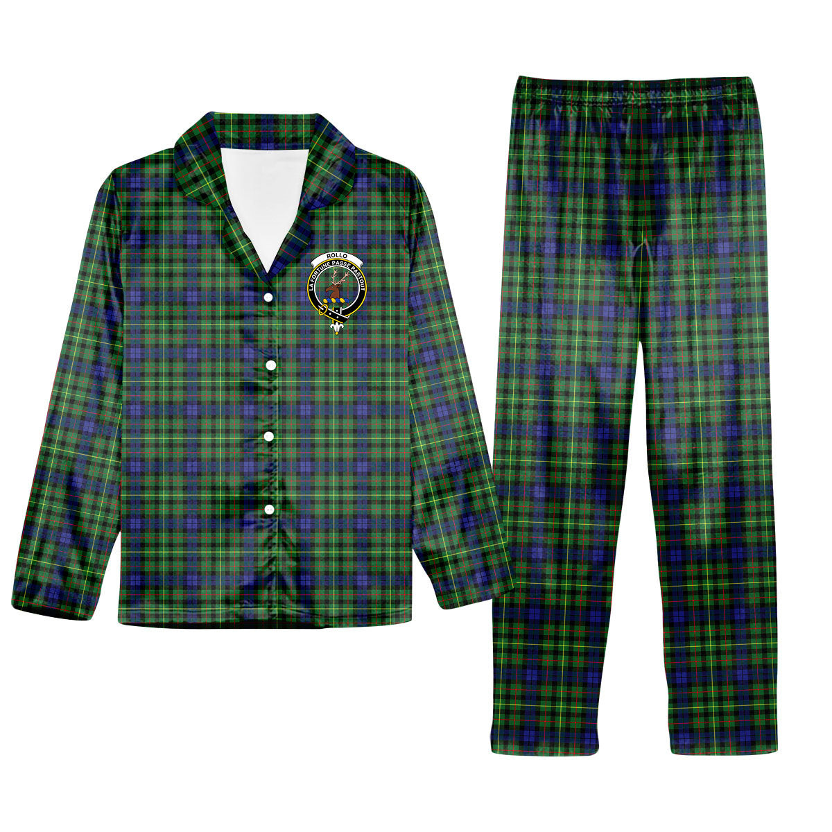 ScotsTee Shop Scottish Rollo SC Crest Tartan Pajama Satin Velvet Flannel Pajama Set
