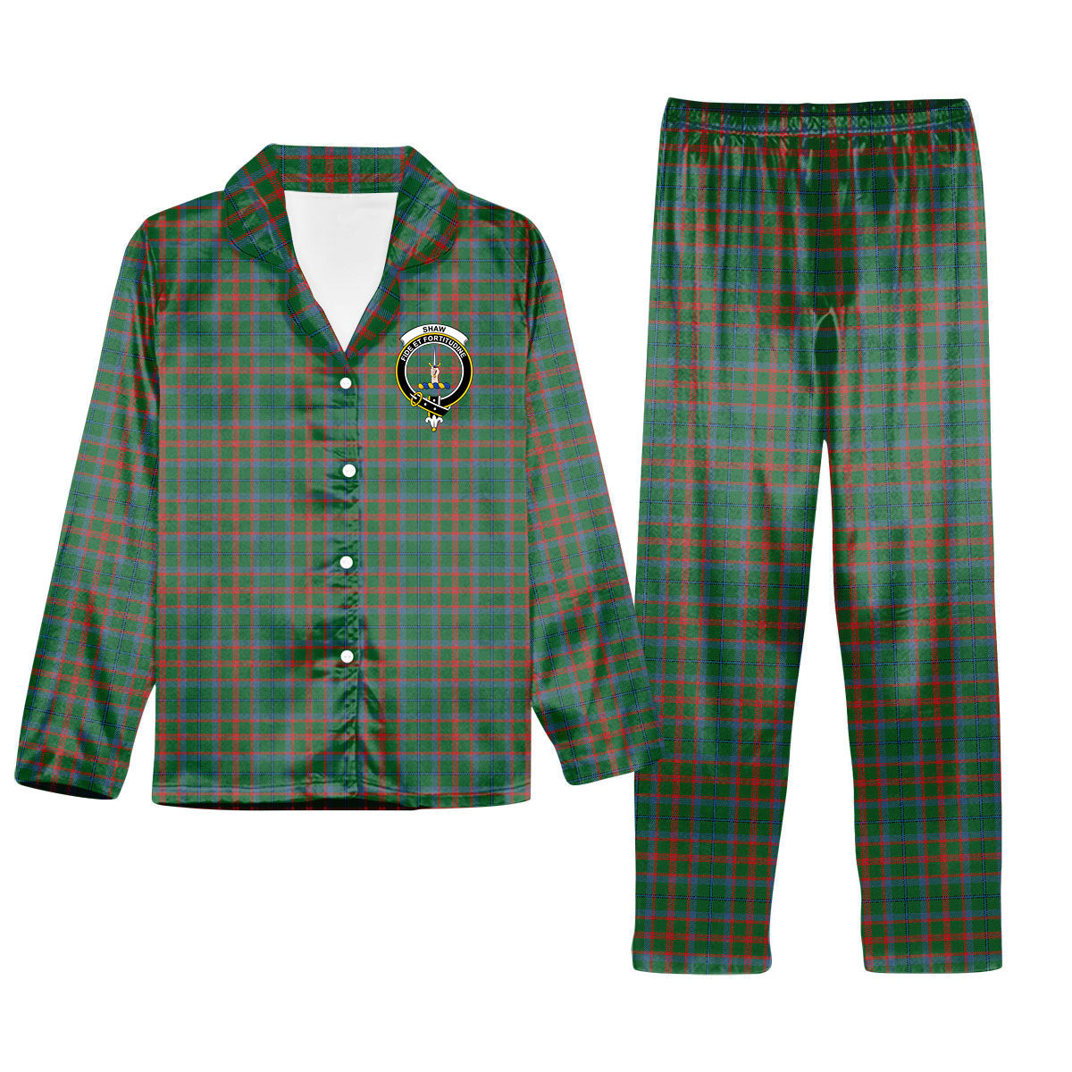 ScotsTee Shop Scottish Shaw of Tordarroch Hunting Ancient Crest Tartan Pajama Satin Velvet Flannel Pajama Set