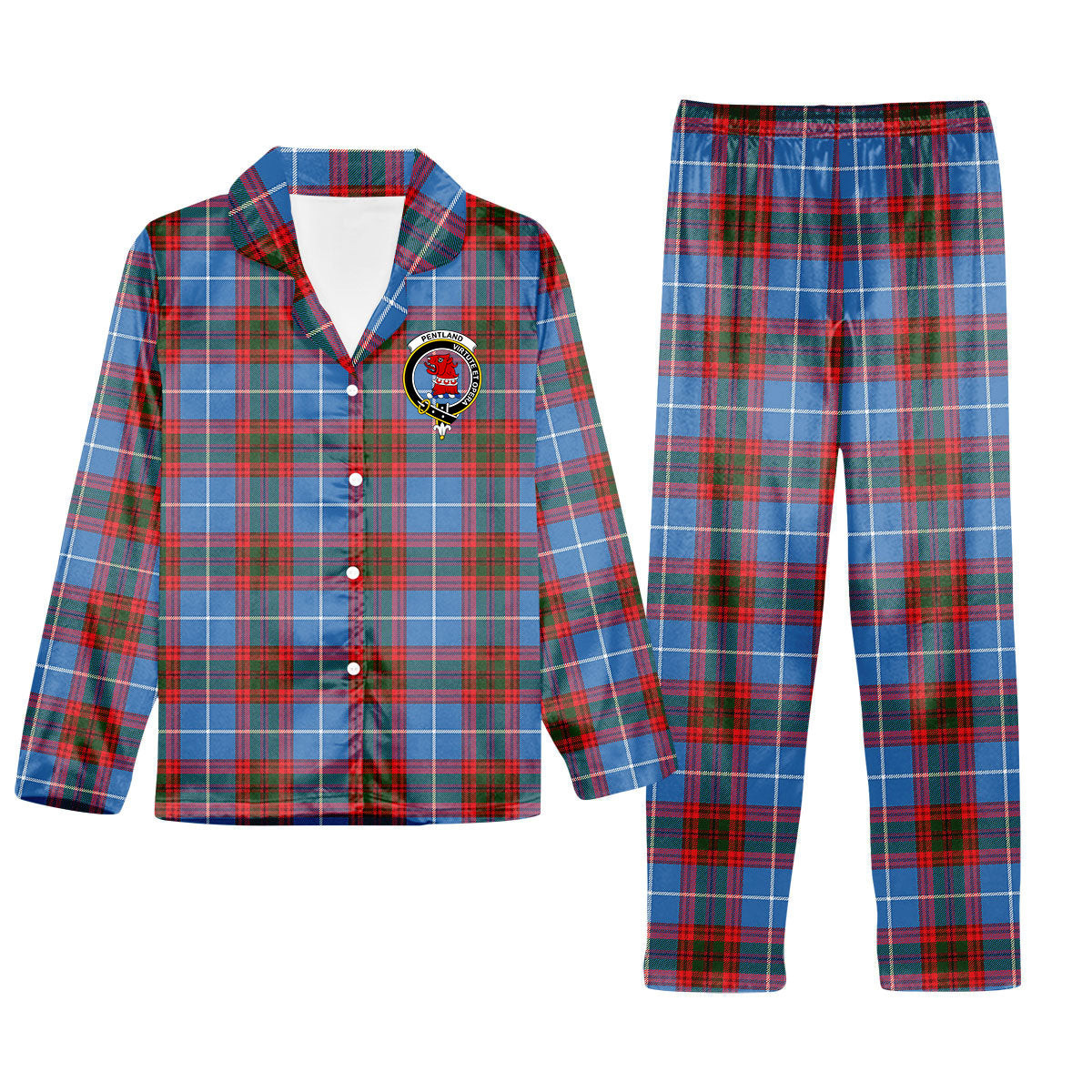 ScotsTee Shop Scottish Pentland Crest Tartan Pajama Satin Velvet Flannel Pajama Set