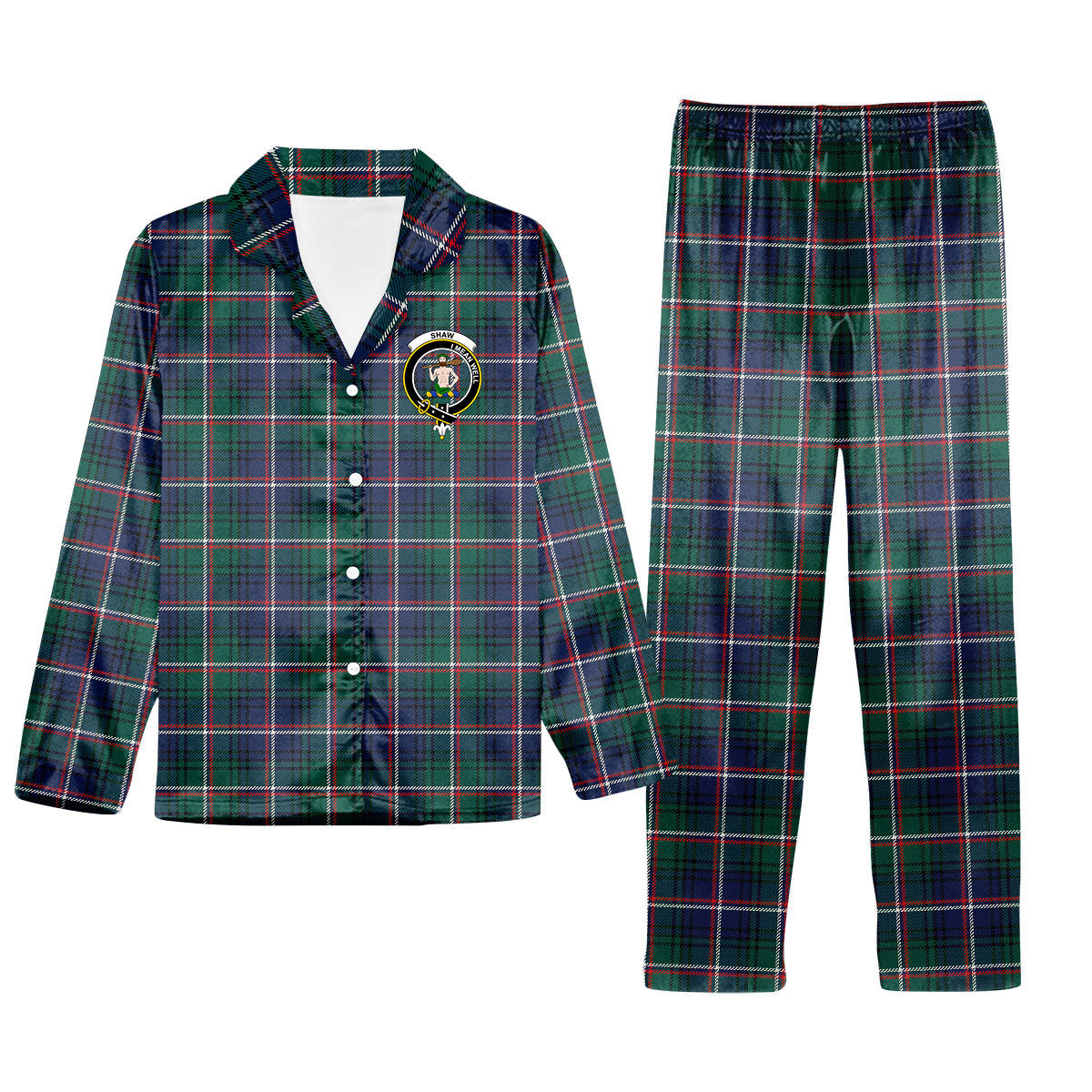 ScotsTee Shop Scottish Shaw of Carolina Modern Crest Tartan Pajama Satin Velvet Flannel Pajama Set