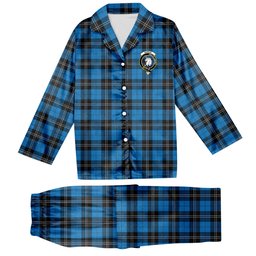 ScotsTee Shop Scottish Ramsay Blue Ancient Crest Tartan Pajama Satin Velvet Flannel Pajama Set