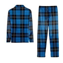 ScotsTee Shop Scottish Ramsay Blue Ancient Crest Tartan Pajama Satin Velvet Flannel Pajama Set