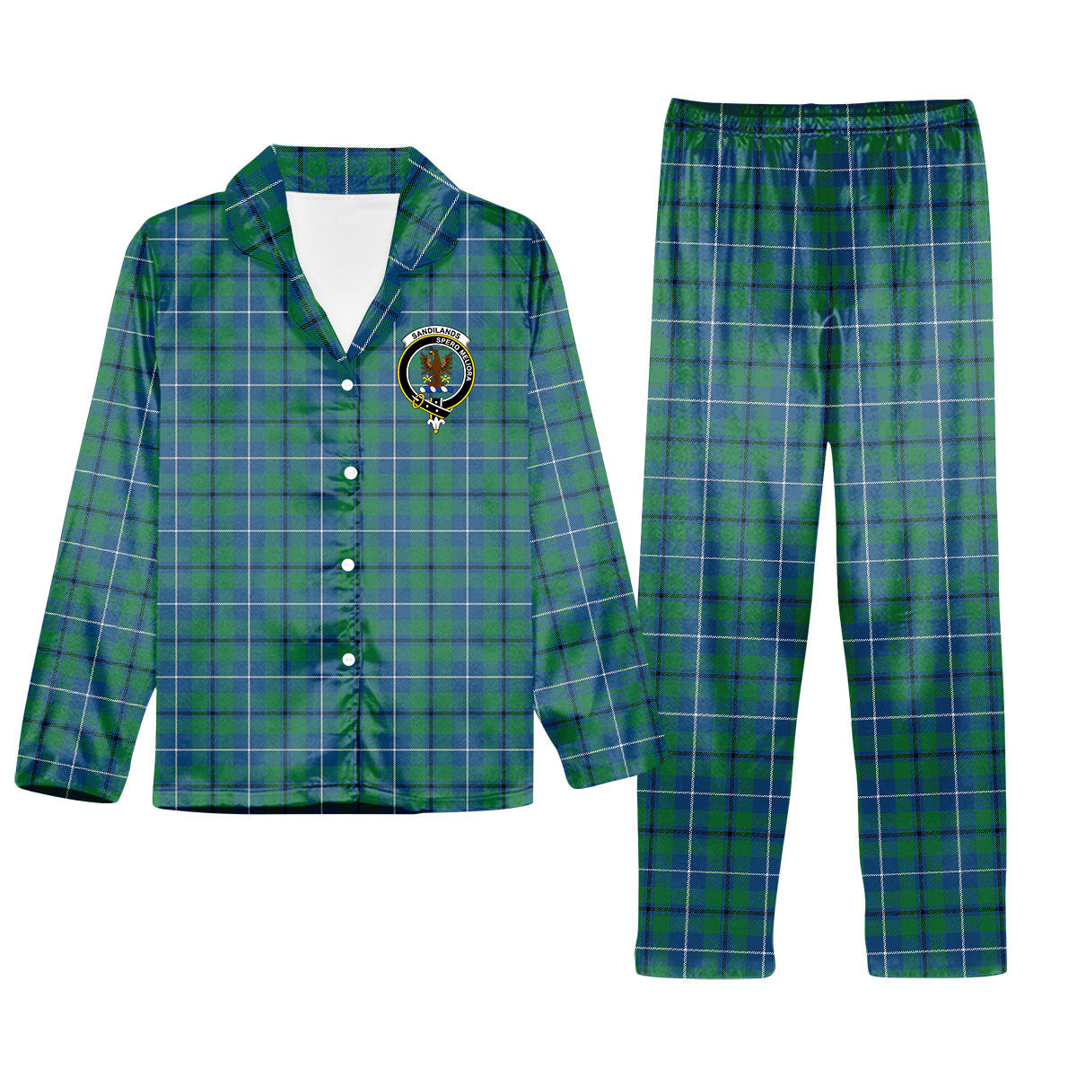 ScotsTee Shop Scottish Sandilands Ancient Crest Tartan Pajama Satin Velvet Flannel Pajama Set