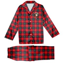 ScotsTee Shop Scottish Ruthven Modern Crest Tartan Pajama Satin Velvet Flannel Pajama Set