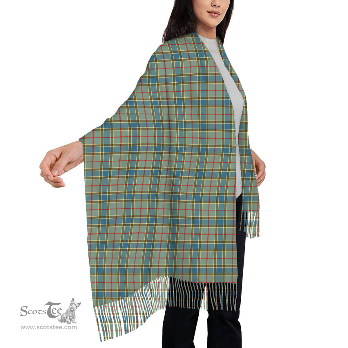 ScotsTee Shop Scottish Balfour Blue Solf Tartan Plaid Tassel Winter Scarf