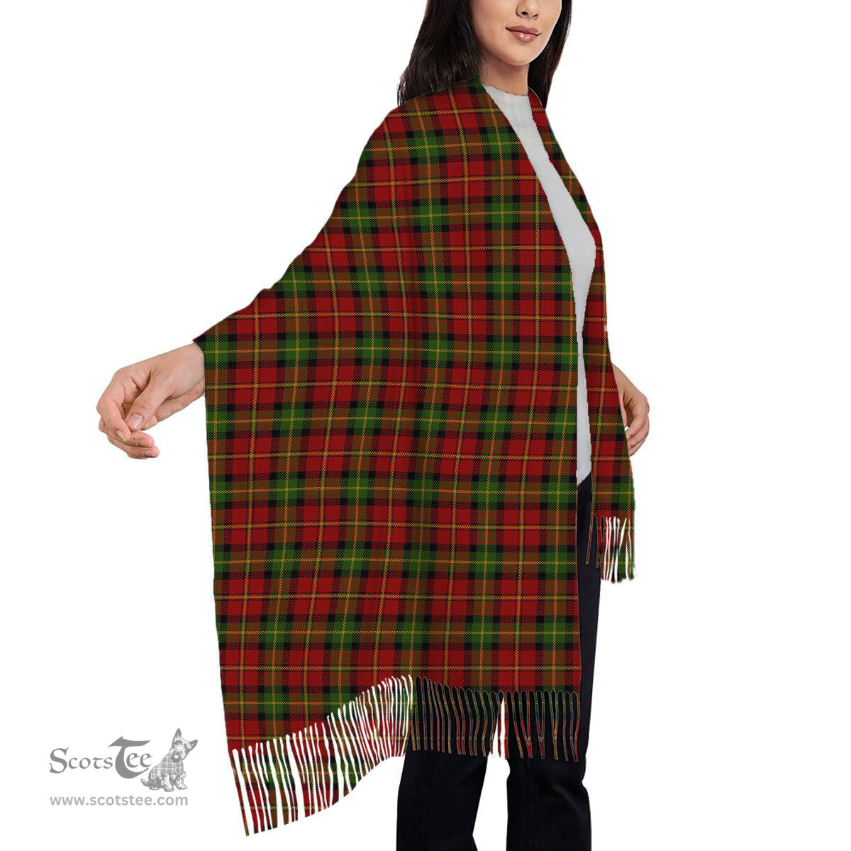 ScotsTee Shop Scottish Blackstock Red Dress Solf Tartan Plaid Tassel Winter Scarf